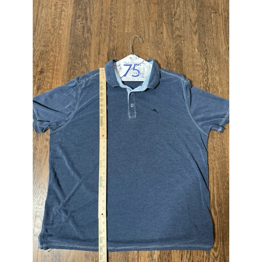 Tommy Bahama XXL Blue Striped Polo Shirt Mens Short Sleeve Marlin Logo Casual